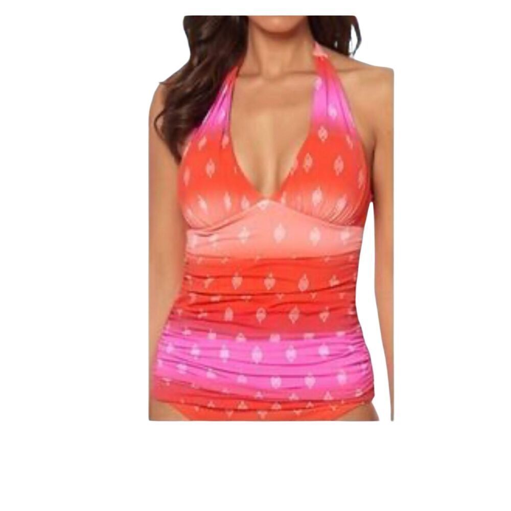 Bleu Rod Beattie Passage to India ombré halter tankini swimsuit in a coral and p